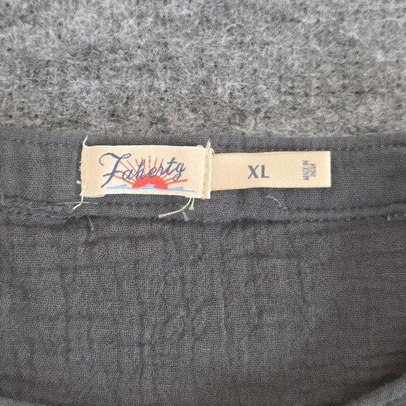 Faherty Dream Cotton Gauze Desmond Blouse Womens Medium Charcoal Lightweight Top - Picture 3 of 9